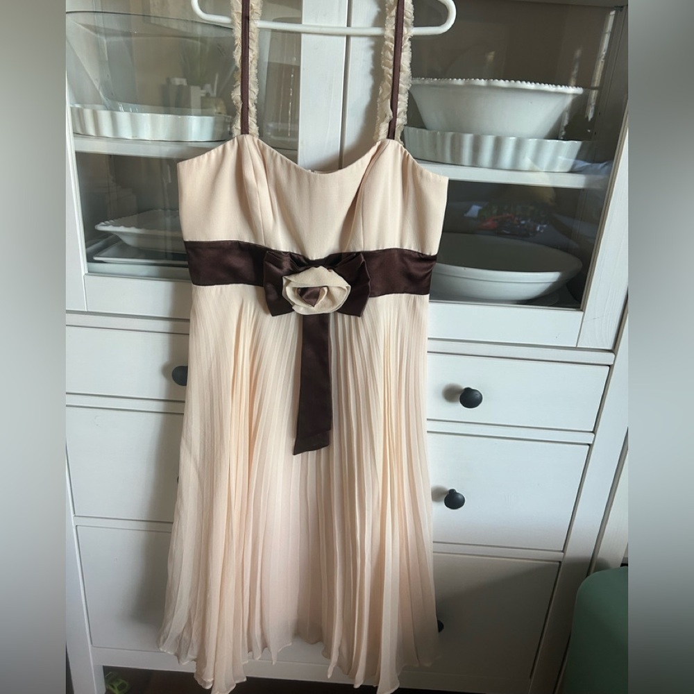 BCBG Cream and Brown Strapless Dress Size 2
